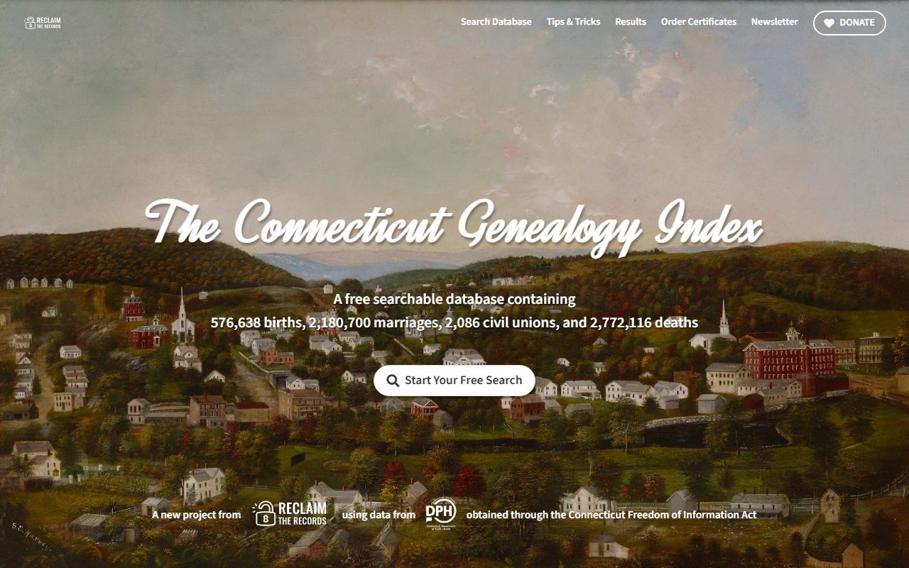 Free Connecticut genealogy database for obituary records