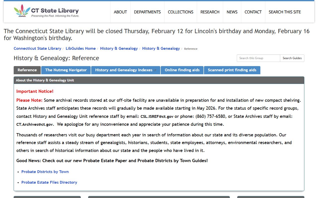 Connecticut State Library genealogy resources for obituary records